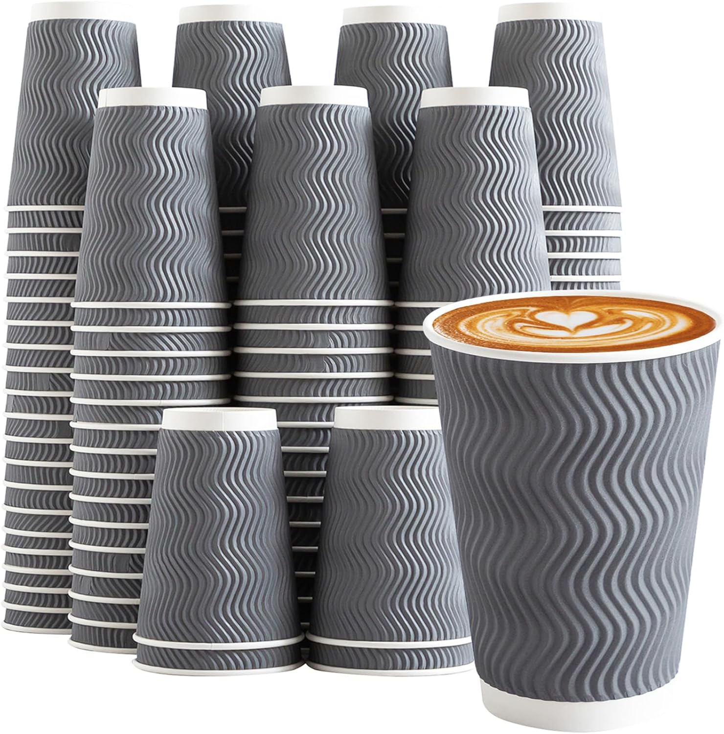 Clawsoff 12 ounce ripple wall coffee cups front view for home and office use.