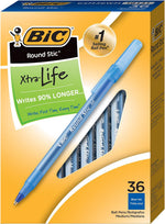 BIC Round Stic blue ballpoint pens front view packaging