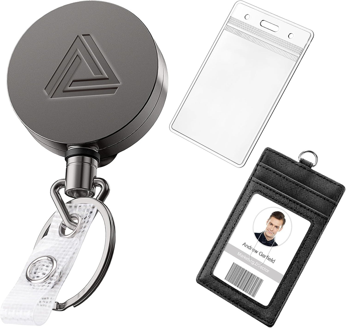 Azrra heavy duty retractable badge holder front view in matte black