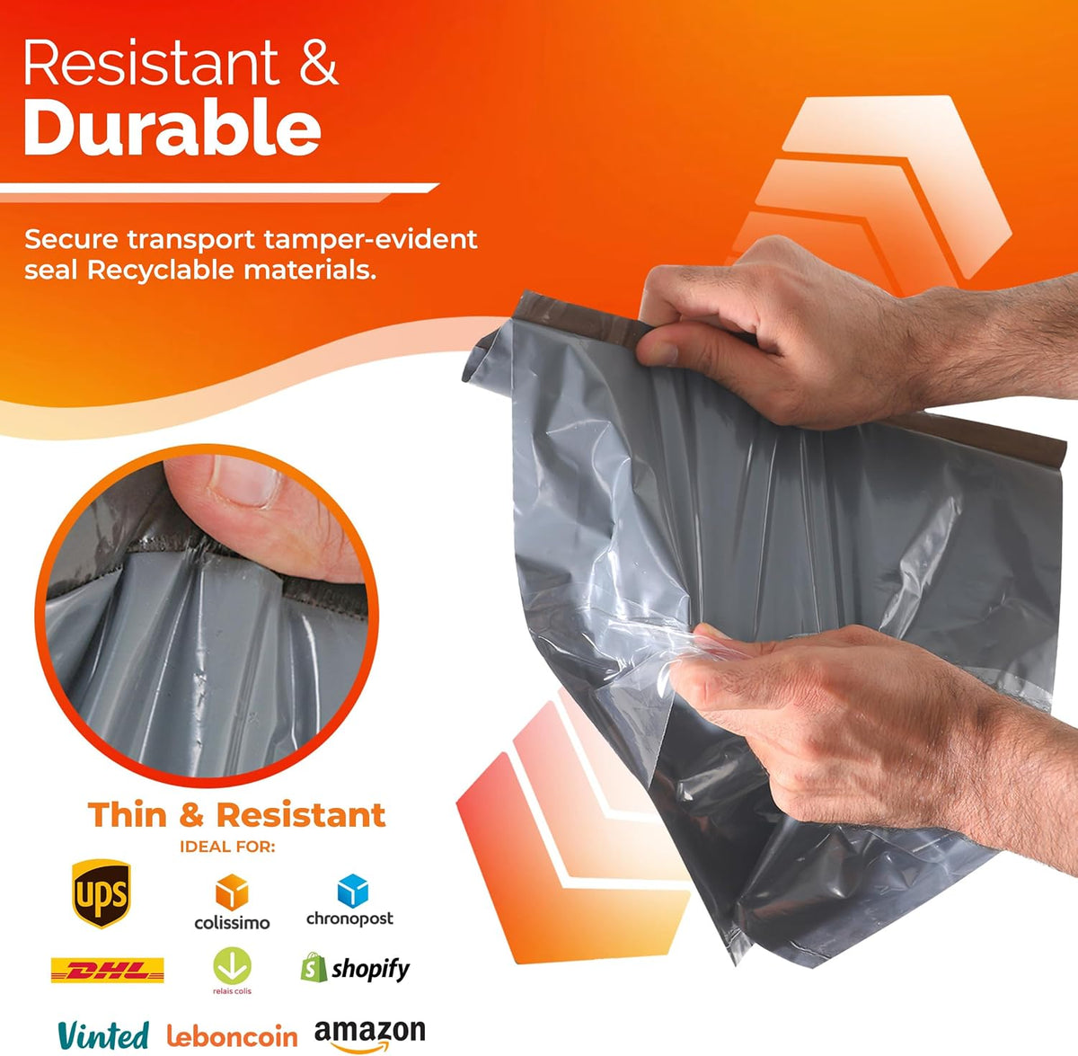 SMARTYnas grey poly mailers self seal adhesive strip closeup