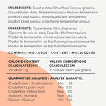 Back of packaging showing dental health information and feeding guide
