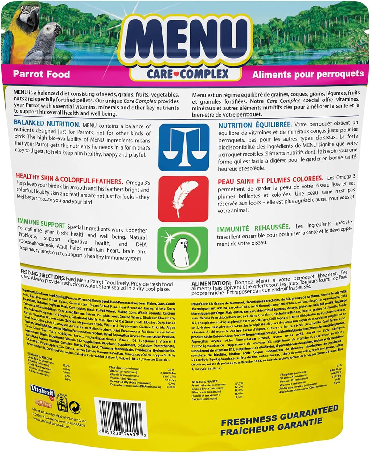Vitakraft large bird food bag showing ingredients