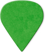 Close up of sharp tip design on green Tortex guitar picks