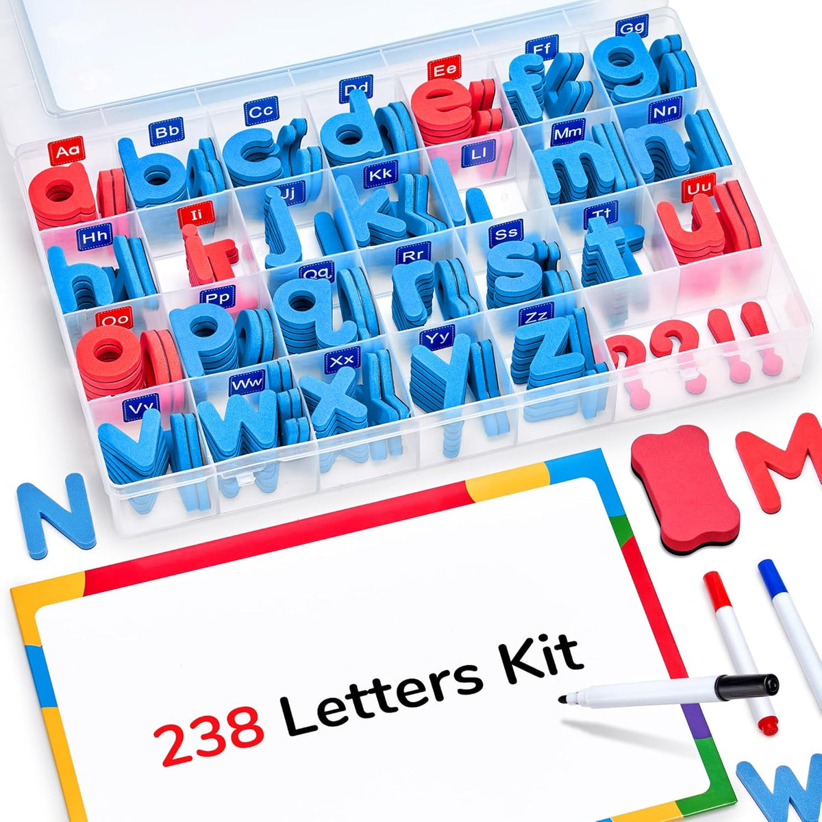 JoyCat Classroom Magnetic Letters Kit with storage box and alphabet tiles