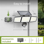 Close-up view of the integrated PIR motion sensor and solar panel on the Philips security light.