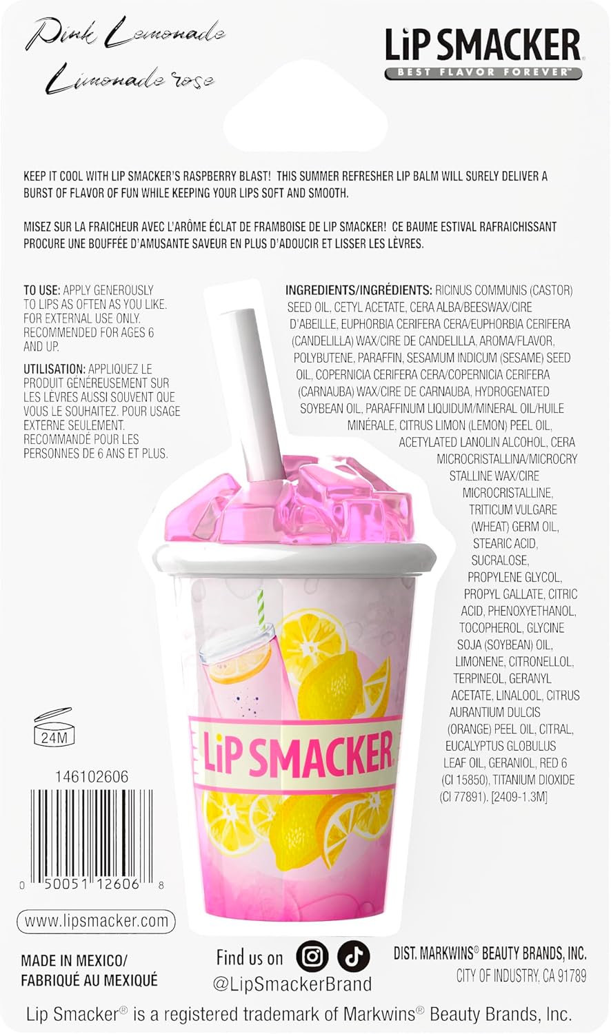 Lip Smacker Pink Lemonade beverage cup open lid showing dome lip balm