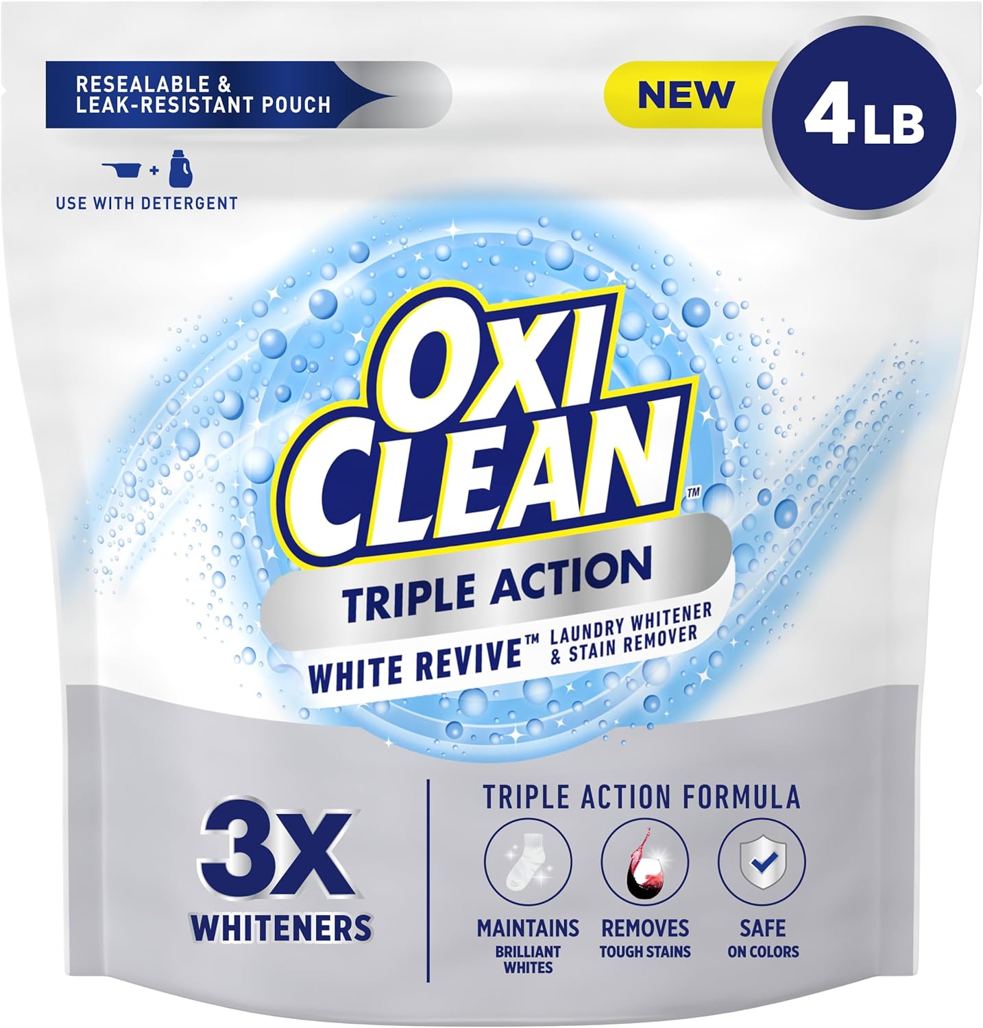 OxiClean Triple Action White Revive Laundry Whitener 4 pound pouch front view