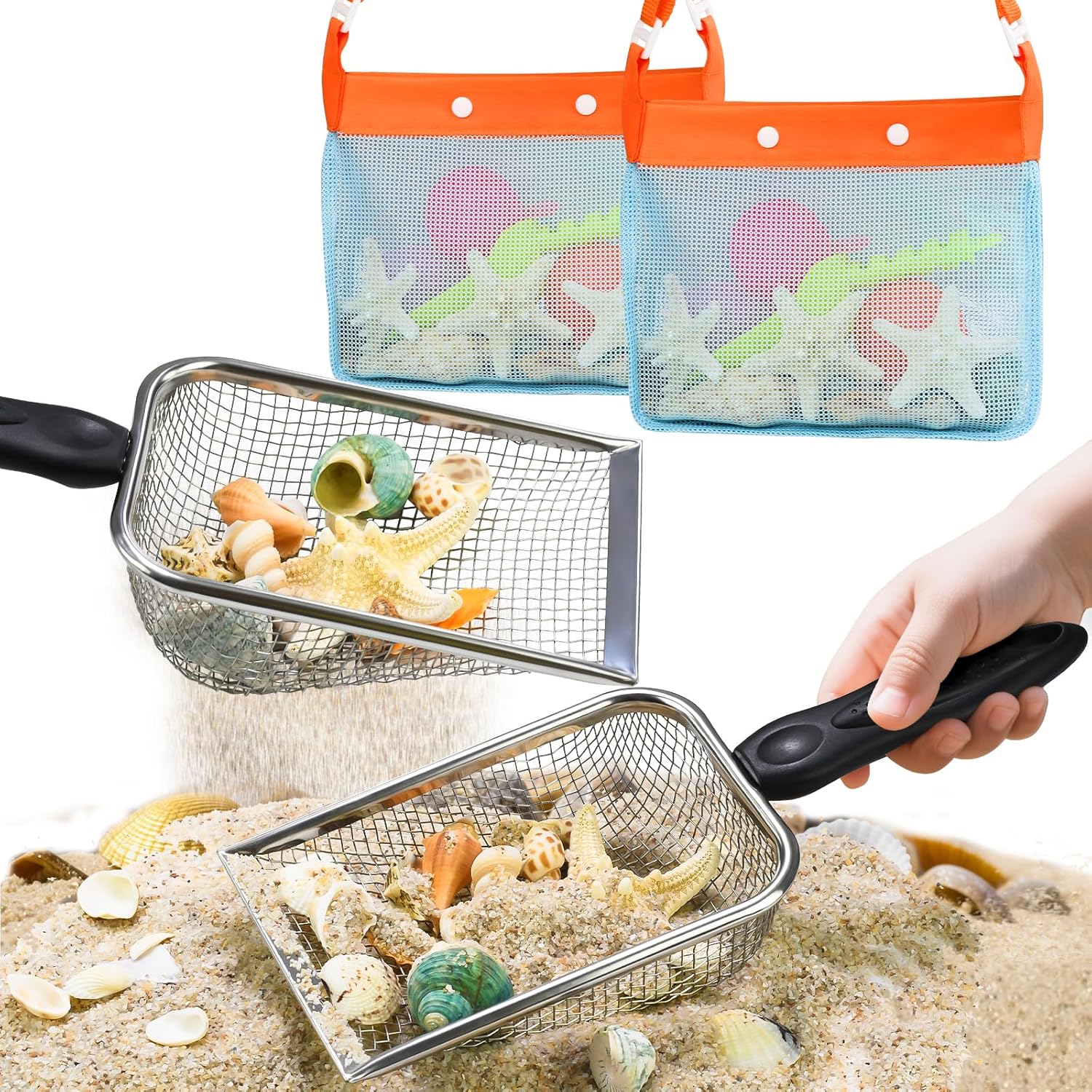 Qingler beach mesh shovel and sand sifter set front view