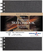 Stillman And Birn 9x12 sketchbook open to show medium grain beige toned paper texture