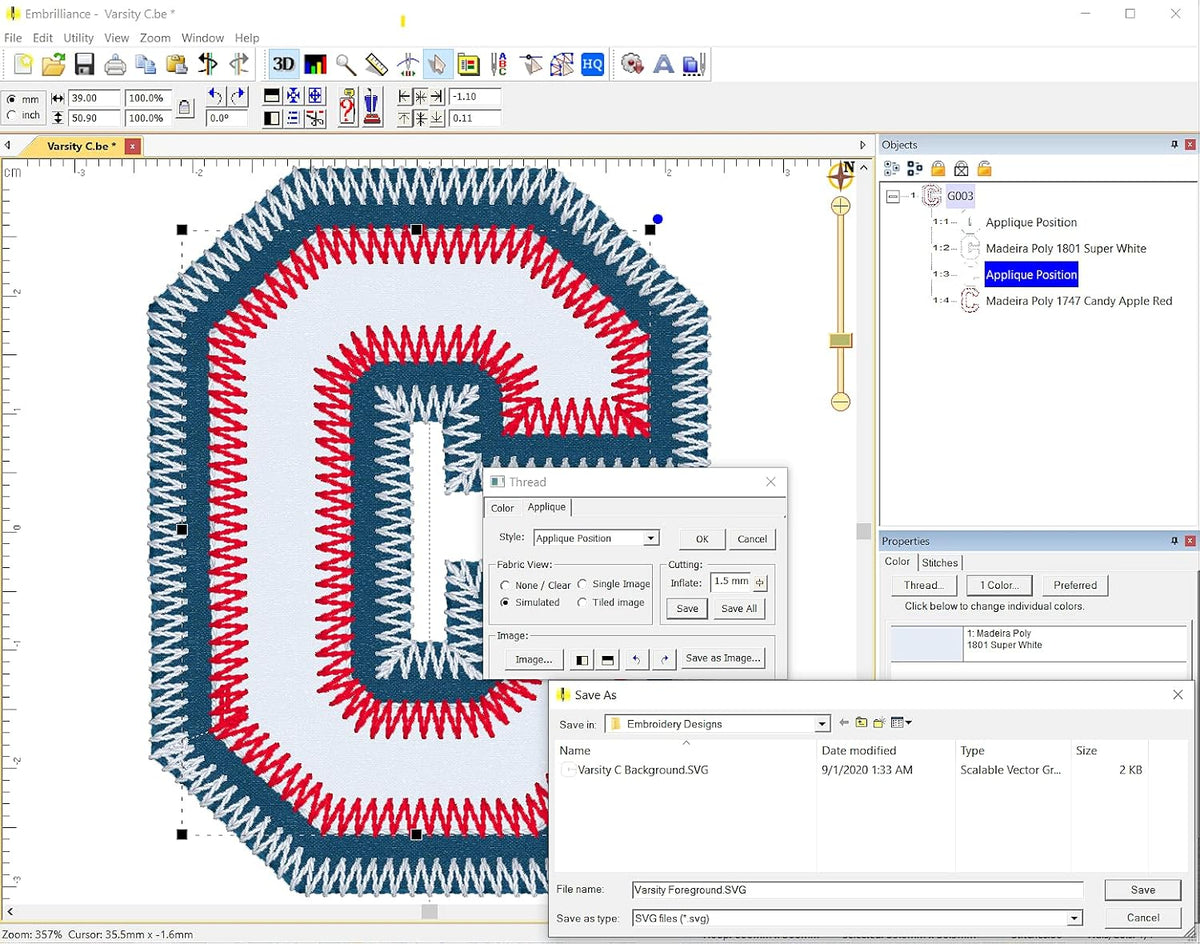 Embrilliance Essentials software applique cutting and format support view