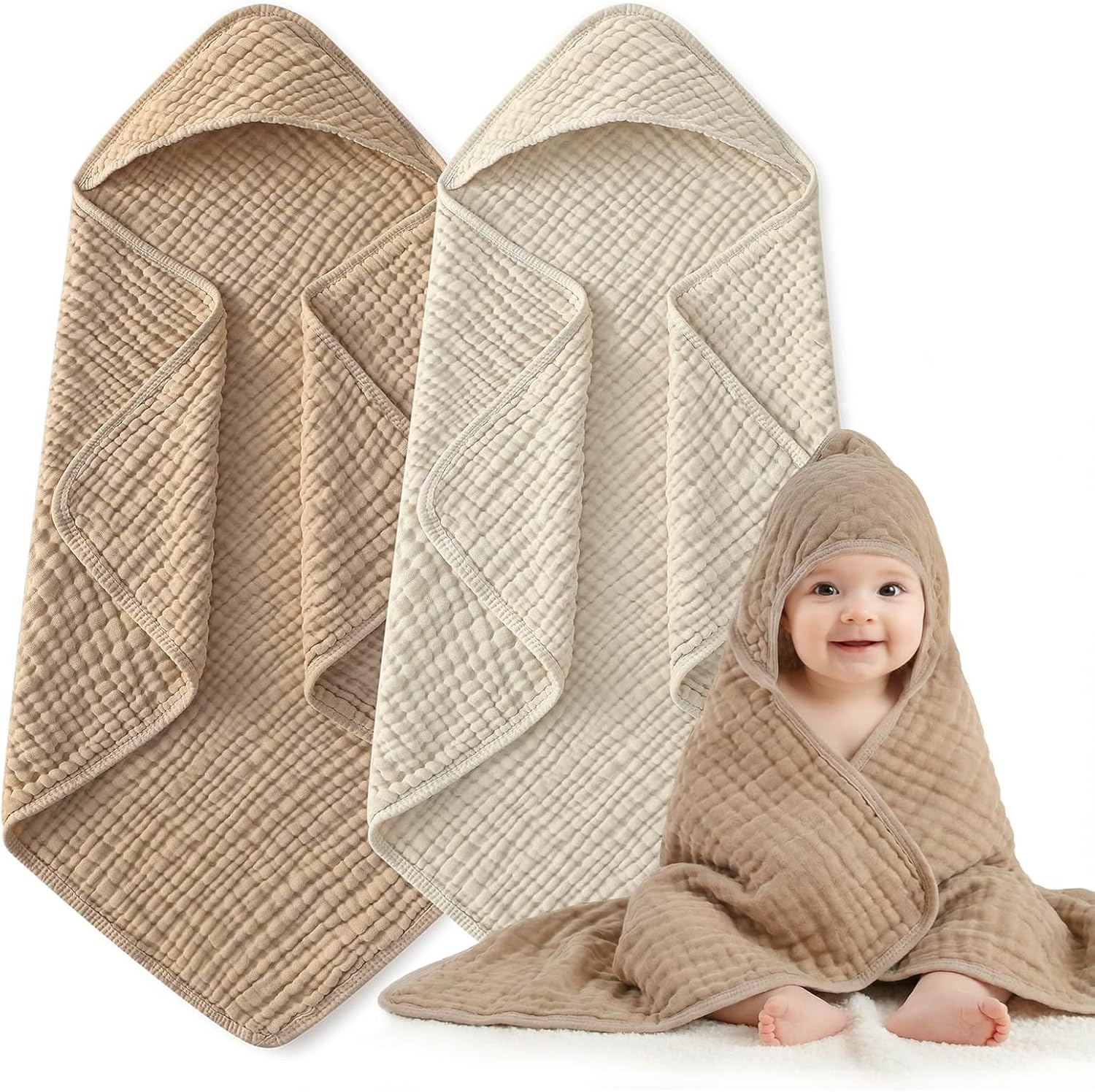 Huitao hooded baby bath towels 2 pack front view