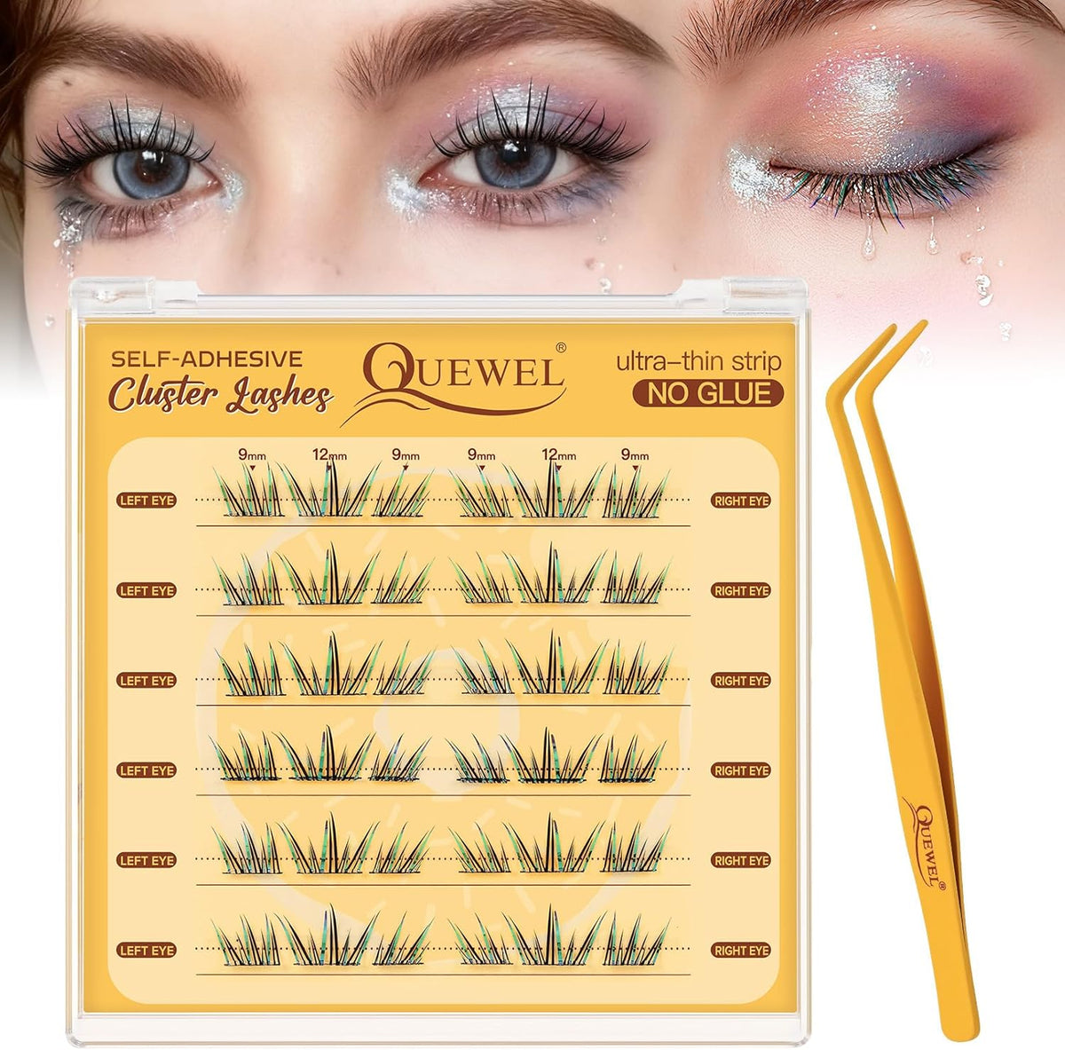 QUEWEL Self Adhesive Eyelashes Kit, Press On Lashes Pre Glued Eyelash Clusters Self Stick Lash Clusters No Glue No Remover Needed DIY Lash Extension Kit for Beginners(ZZBP02) - Image 1