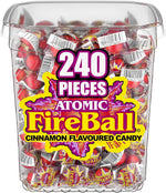 Lifestyle shot of spicy cinnamon Atomic Fireball candies in a bowl
