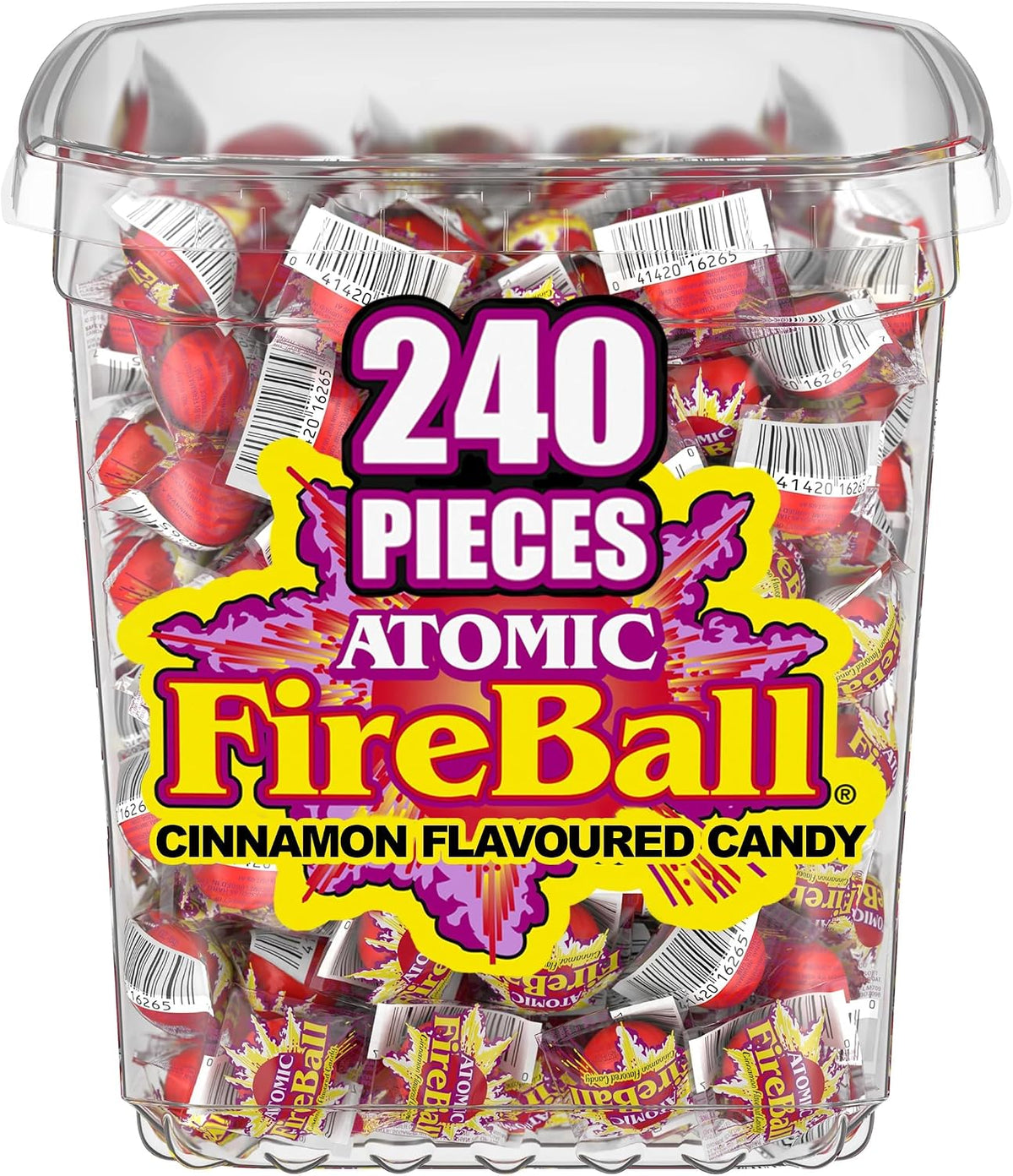 Lifestyle shot of spicy cinnamon Atomic Fireball candies in a bowl