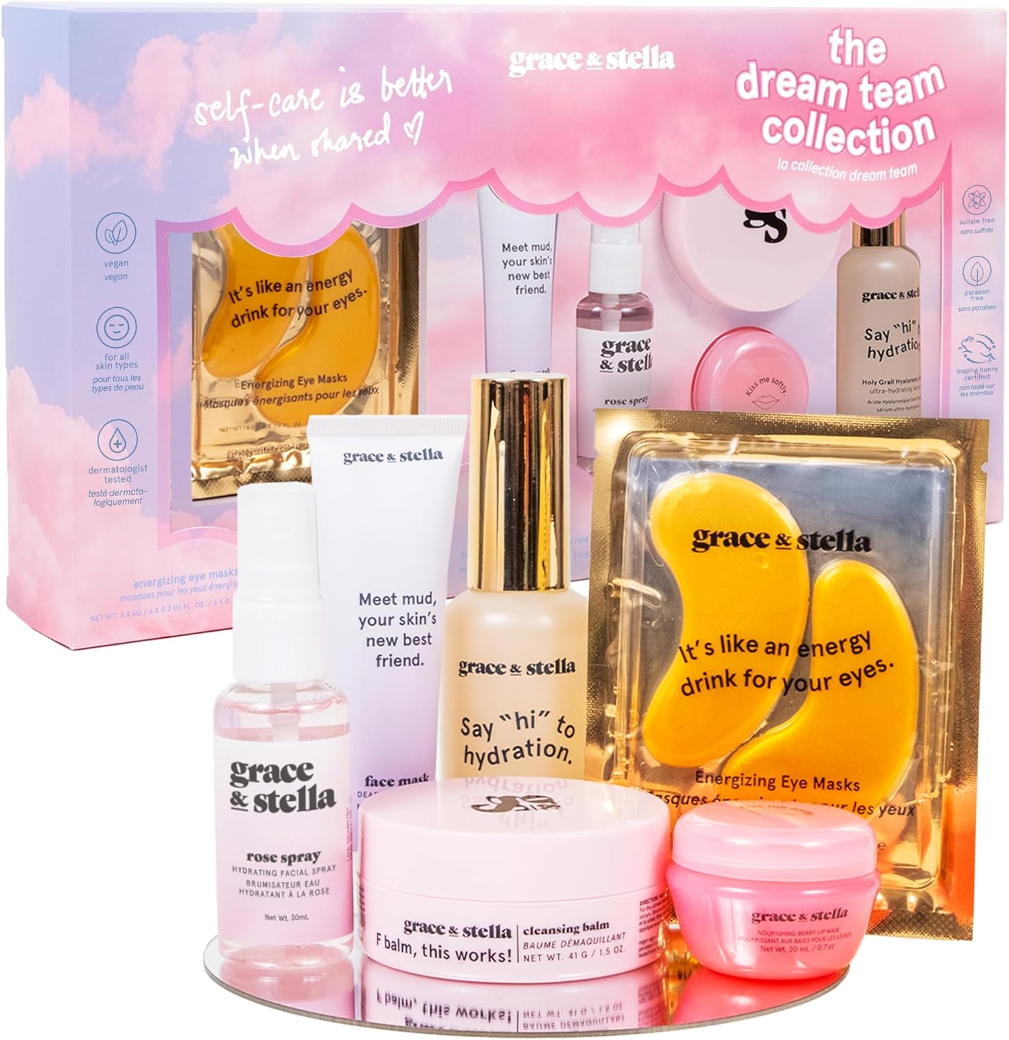 grace & stella Award Winning Skin Care Set - Mothers Day Gift Bags, Travel Size Toiletries with Eye Masks, Hyaluronic Acid Serum, Lip Balm & More, Gift Baskets for Women, Vegan Cruelty-Free Self Care - Image 1