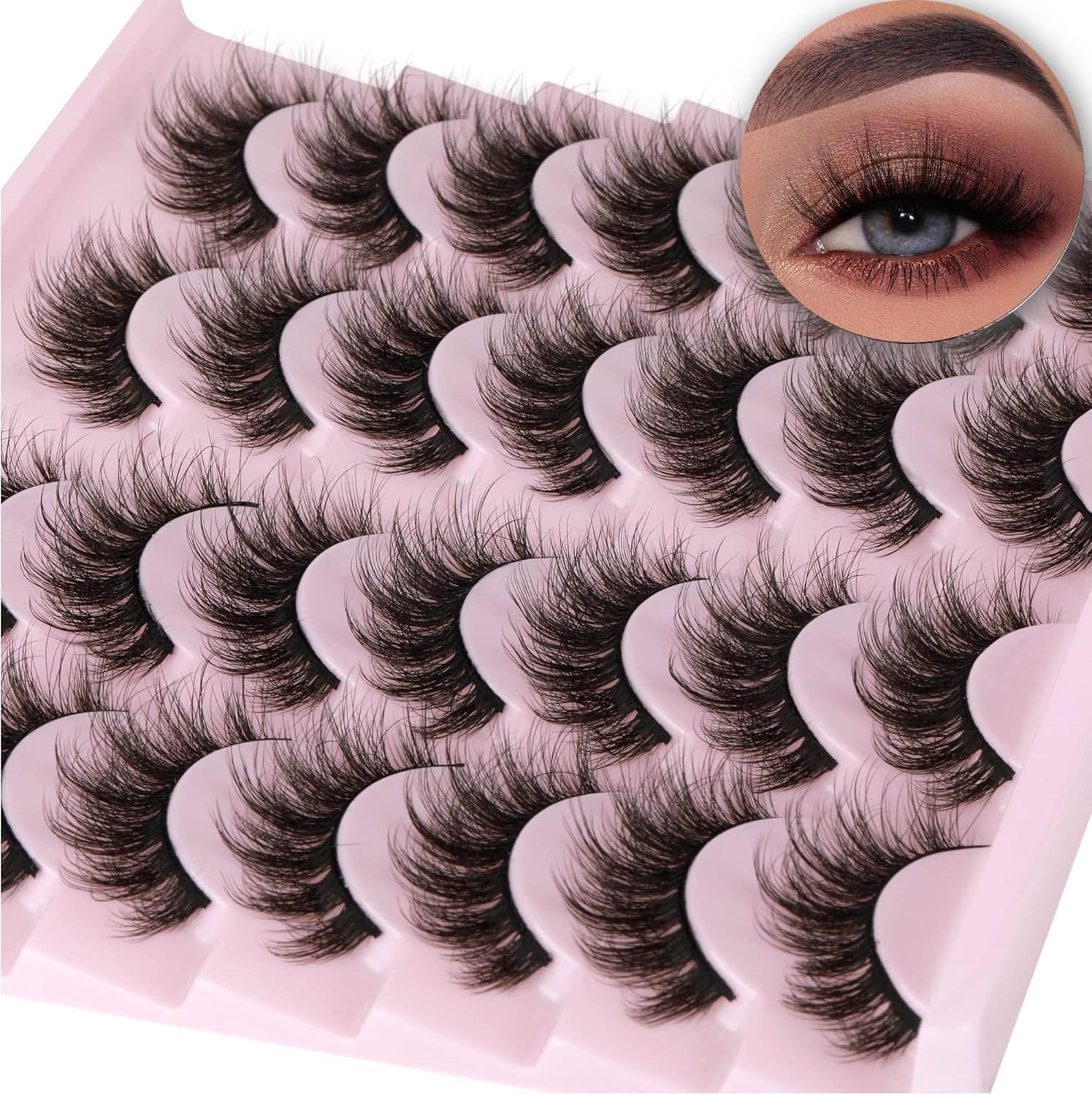TNFVLONEINS 14 Pairs Wispy Mink Lashes front packaging view showcasing fourteen rows of black cat eye style false eyelashes.