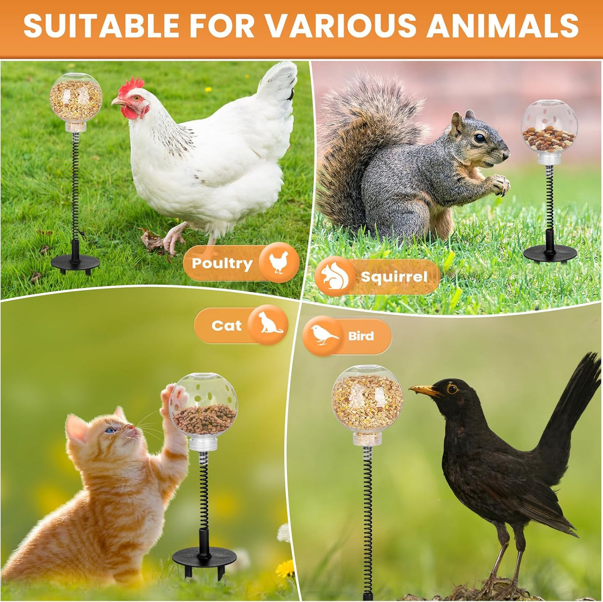 Sturdy ground base anchor of the Moyardow poultry boredom busting toy pinned into grass