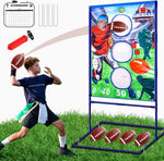 Punieayi football toss game front view showing three target pockets and blue frame