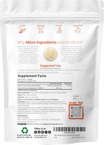 Micro Ingredients Vitamin D3 K2 label highlighting 50,000 IU and coconut oil