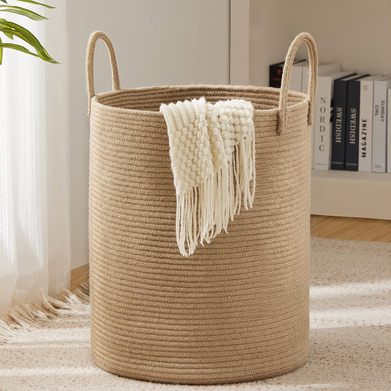 Youdenova jute rope laundry hamper basket front view