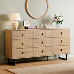 Chrangmay Modern 9 Drawer Oak Chest of Drawers front view