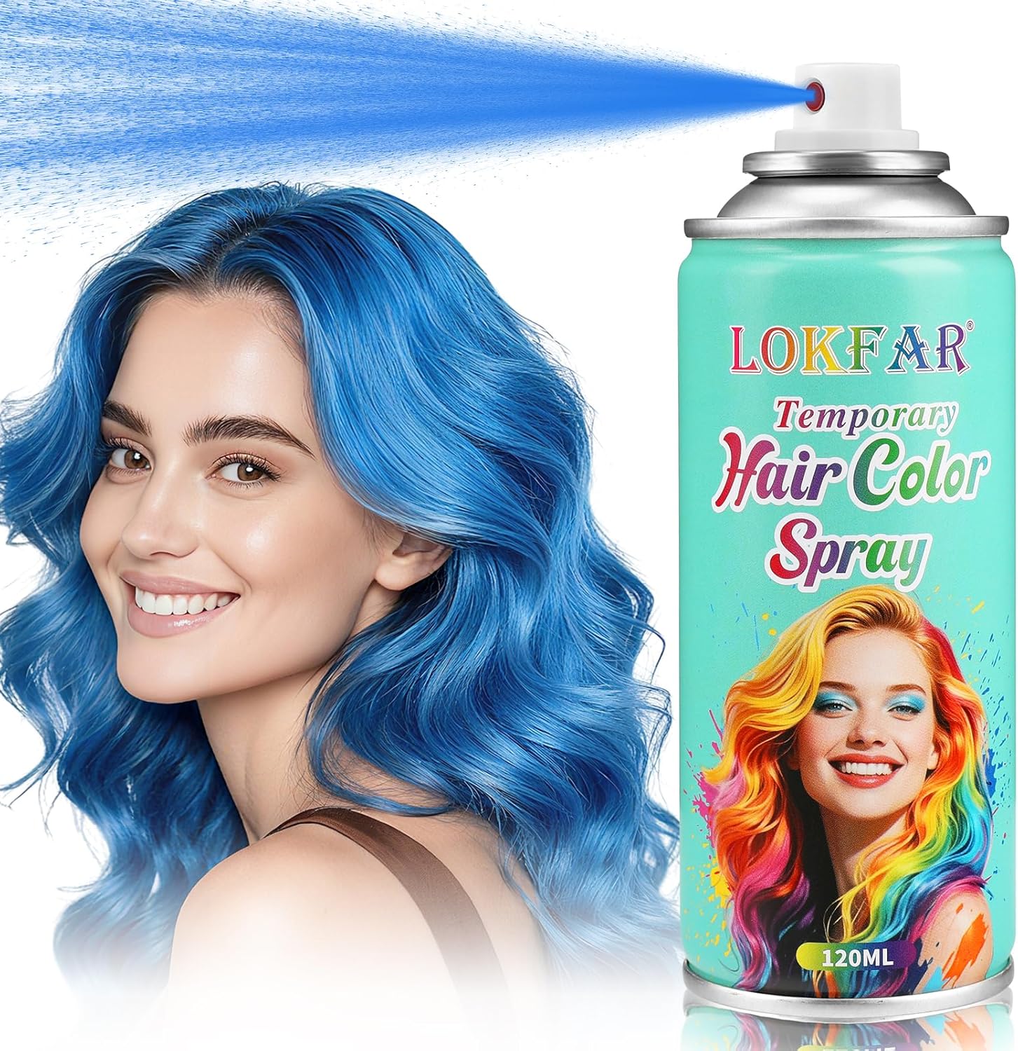 Mofajang temporary hair color spray front view showing blue packaging for festivals.