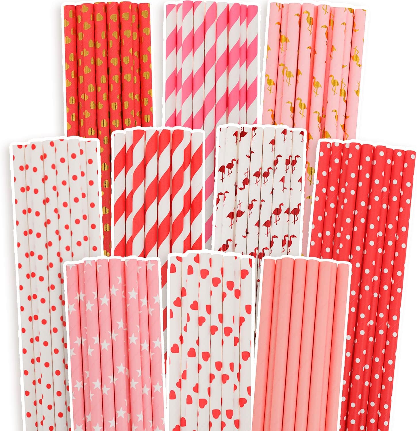 Qiqee Valentine Paper Straws front view of premium packaging with colorful drinking straws.