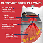 Red Rocket cat litter system showing internal odor locking chamber