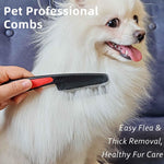 2 Pieces Fine Tooth and Wide Tooth Dog Grooming Comb - Rubber Handle Hair Comb for Small Dogs & Cats with Flea and Tick Removal (2PCS, Black Red) - Image 3