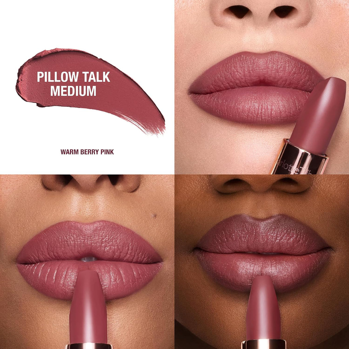 Charlotte Tilbury Pillow Talk Medium lipstick bullet and shade swatch