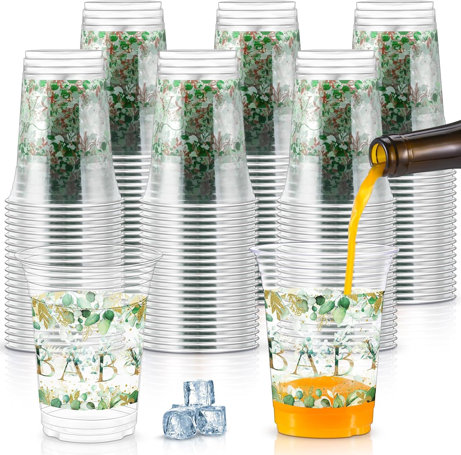 Jinei eucalyptus baby shower plastic cups front view