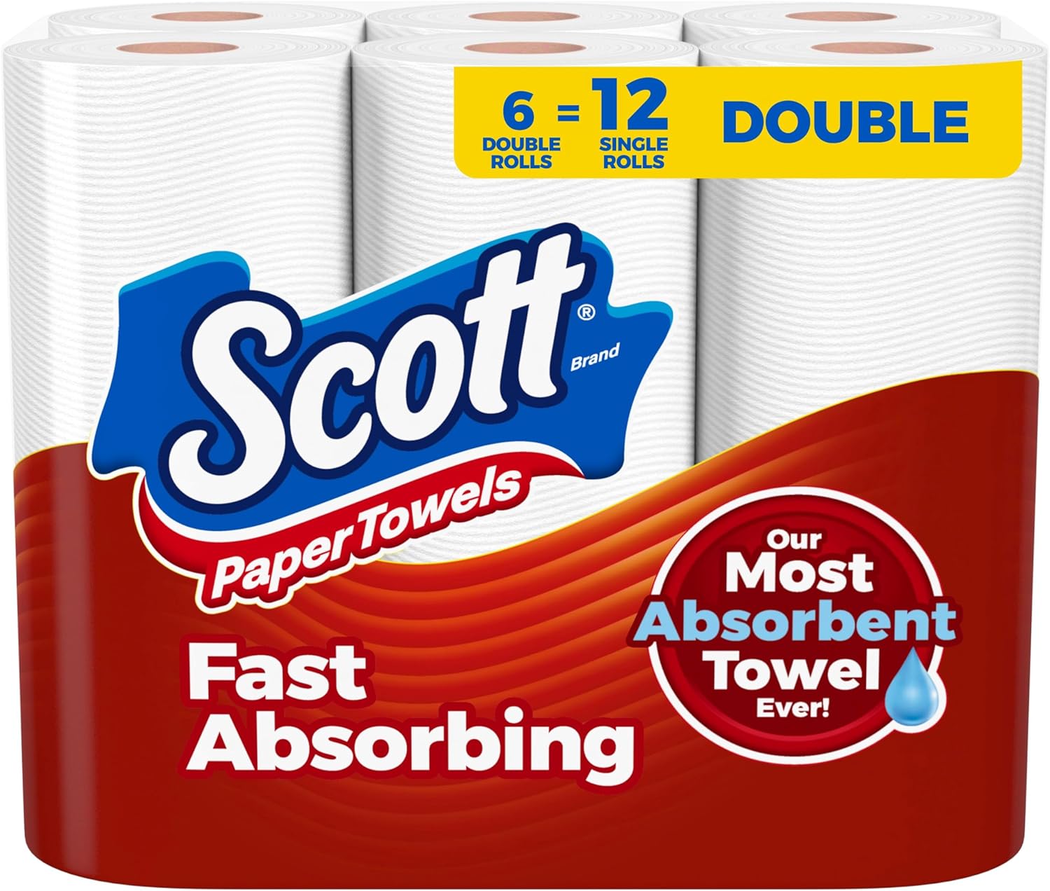 Scott Paper Towels, Choose-A-Sheet, 6 Double Rolls = 12 Regular Rolls (100 Sheets Per Roll) - Image 1