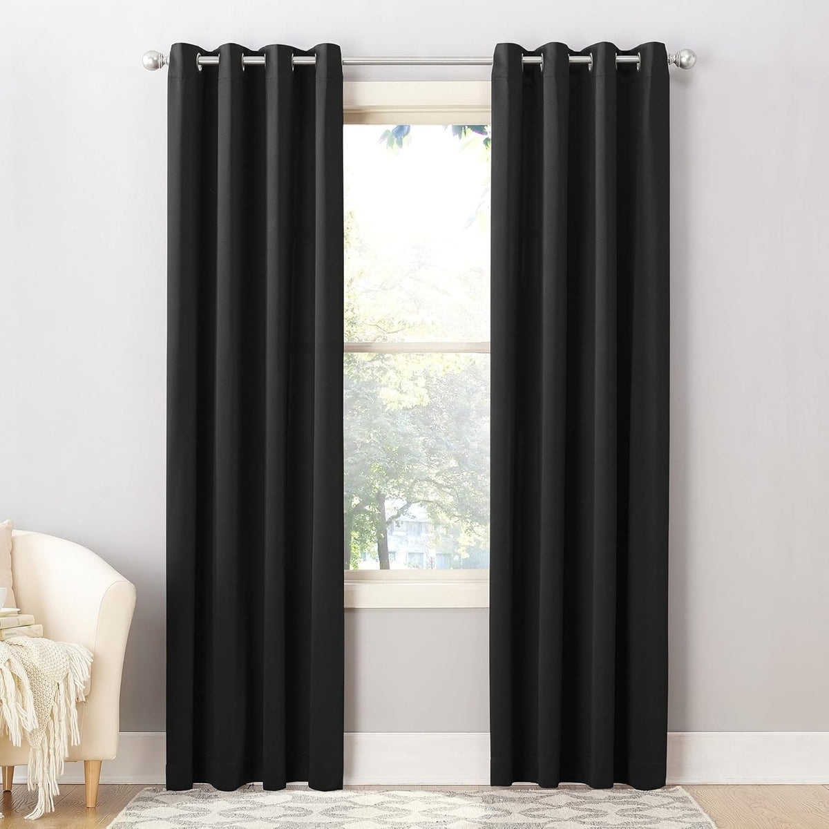 Sun Zero Barrow energy efficient grommet curtain panel pair front view