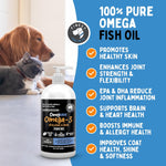 Finest For Pets Omega 3 pet liquid supplement pour mechanism showing unflavored pure fish oil clarity