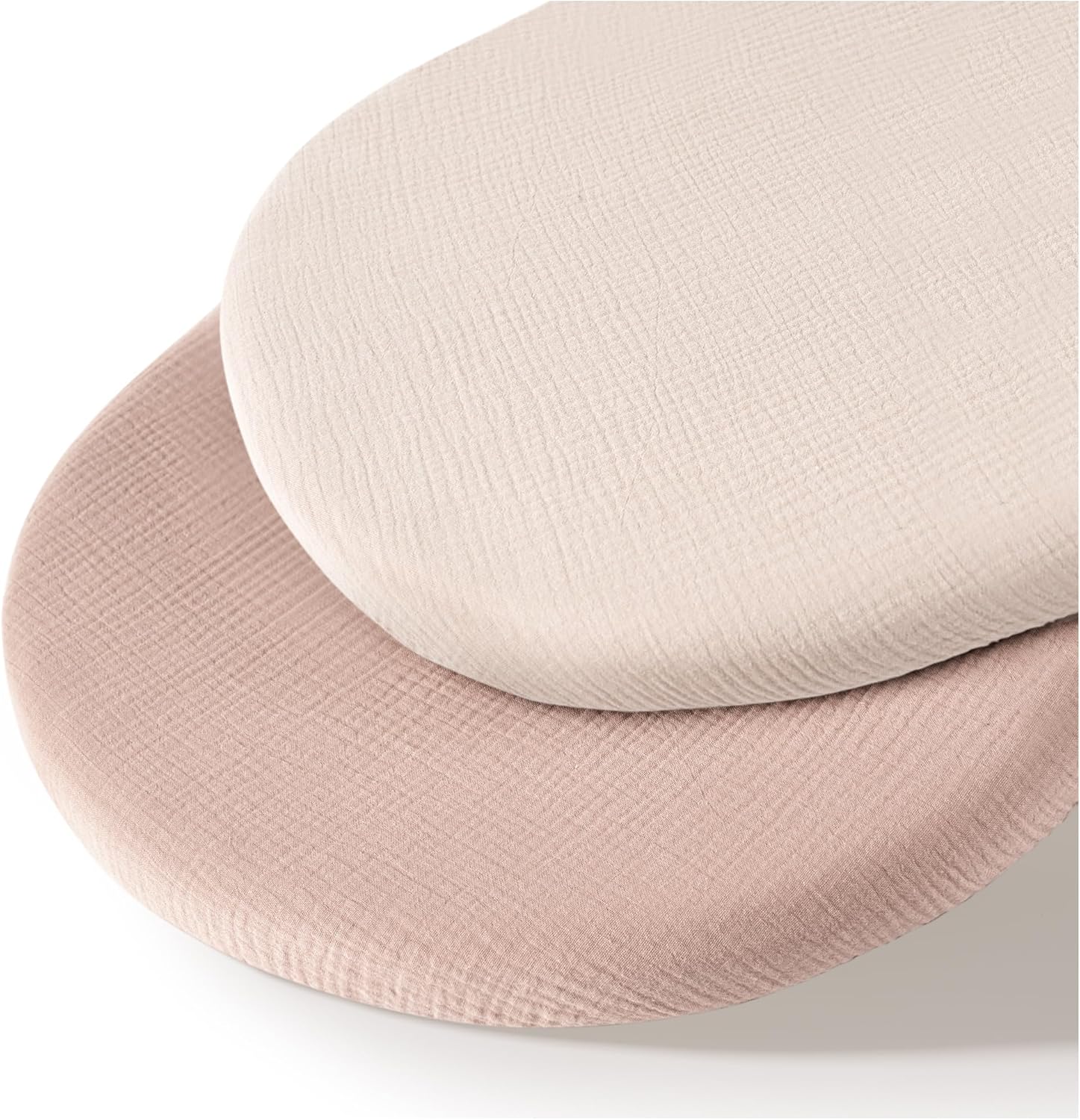 MairMore muslin bassinet sheets ivory and pink set