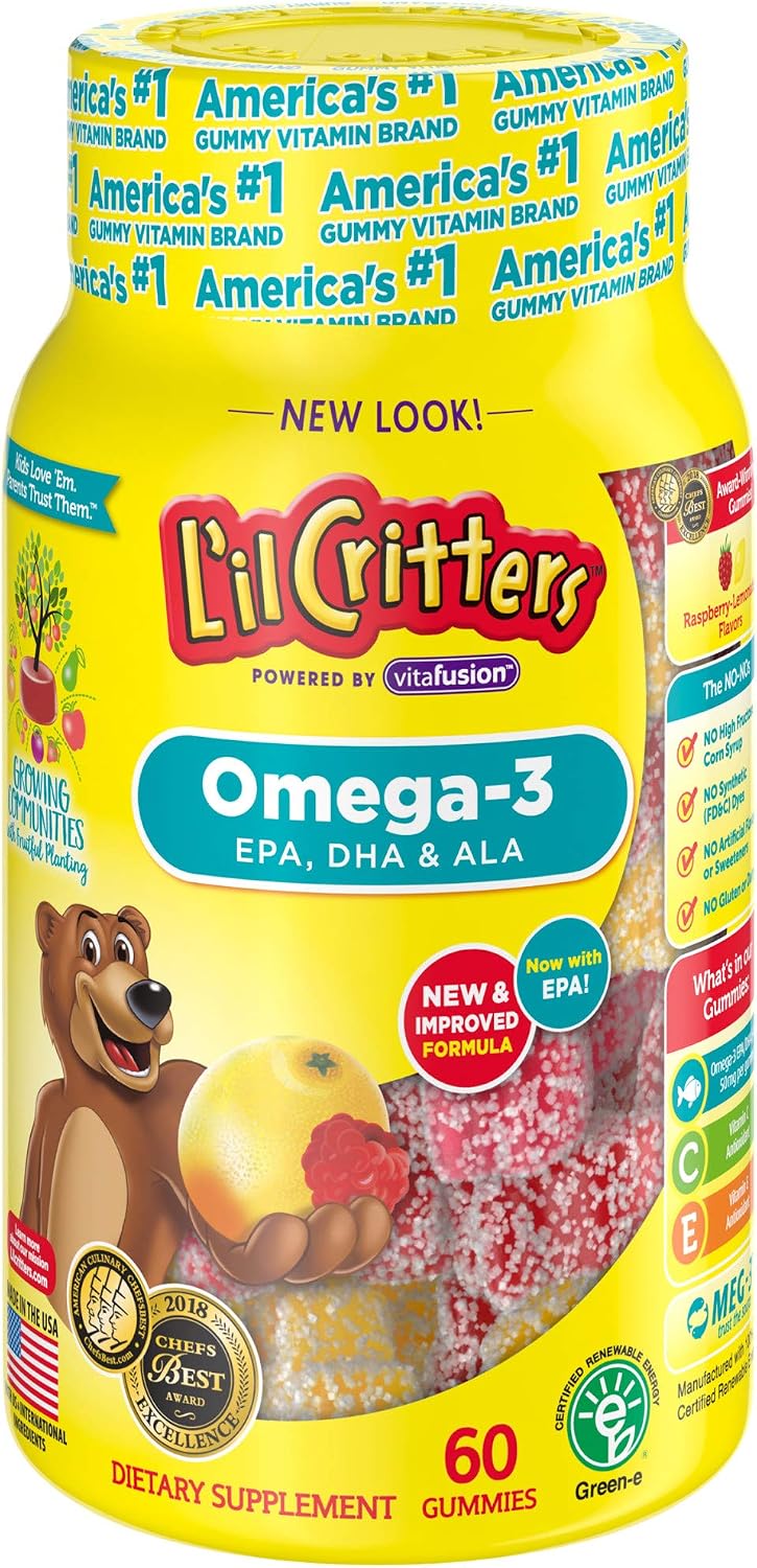 Lil Critters Omega-3 DHA, Lemonade,Chewable, 60 Count, Pack of 2 - Image 1