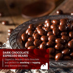 Hoosier Hill Farm dark chocolate espresso beans in a glass bowl