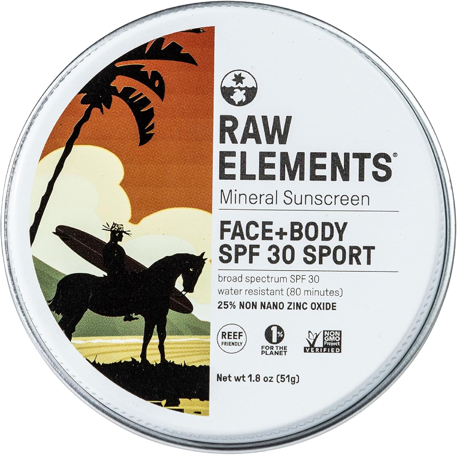 Raw Elements Mike Fields Face and Body Sunscreen Tin front view