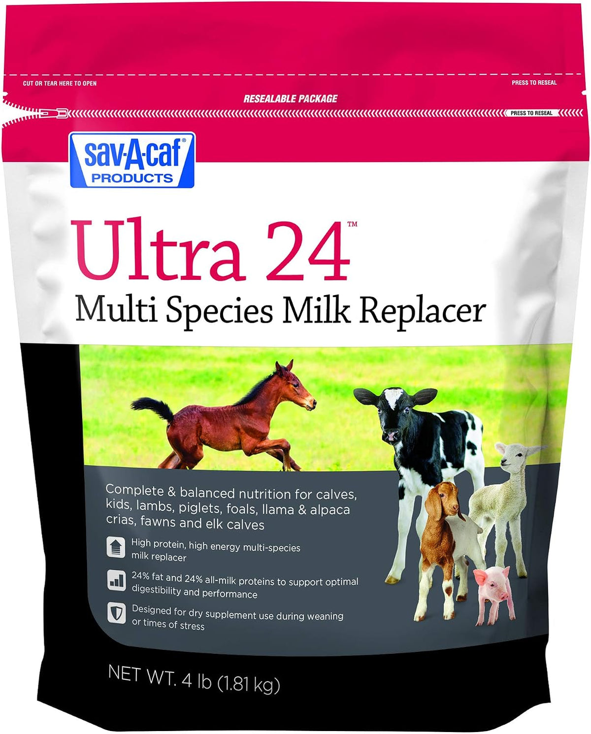 Sav-A-Caf Grade A Ultra 24 Milk Replacer front view packaging