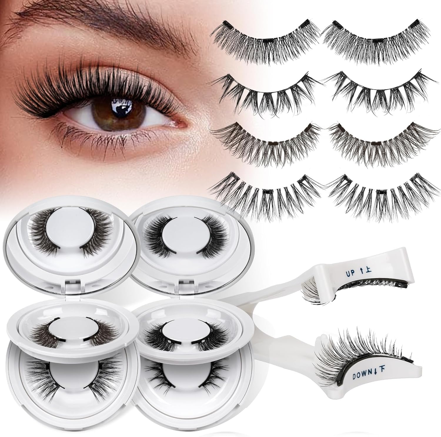 QUEWEL Magnetic Eyelashes 4 Pair Reusable Magnetic Eyelashes with Applicator No Glue Needed Eyelashes Natural Look Lash Clusters Kit Easy to Wear and Remove(4 Pairs-A05) - Image 1