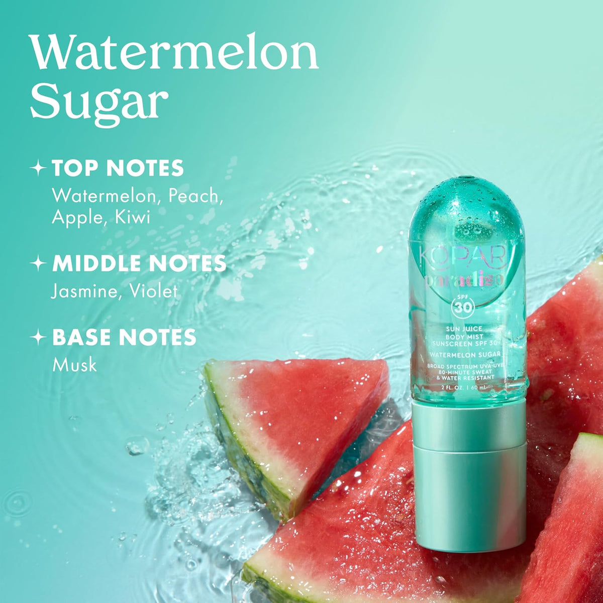 Kopari Paradiso Sun Juice SPF 30 Body Mist Watermelon Sugar 2 Fluid Ounce bottle size