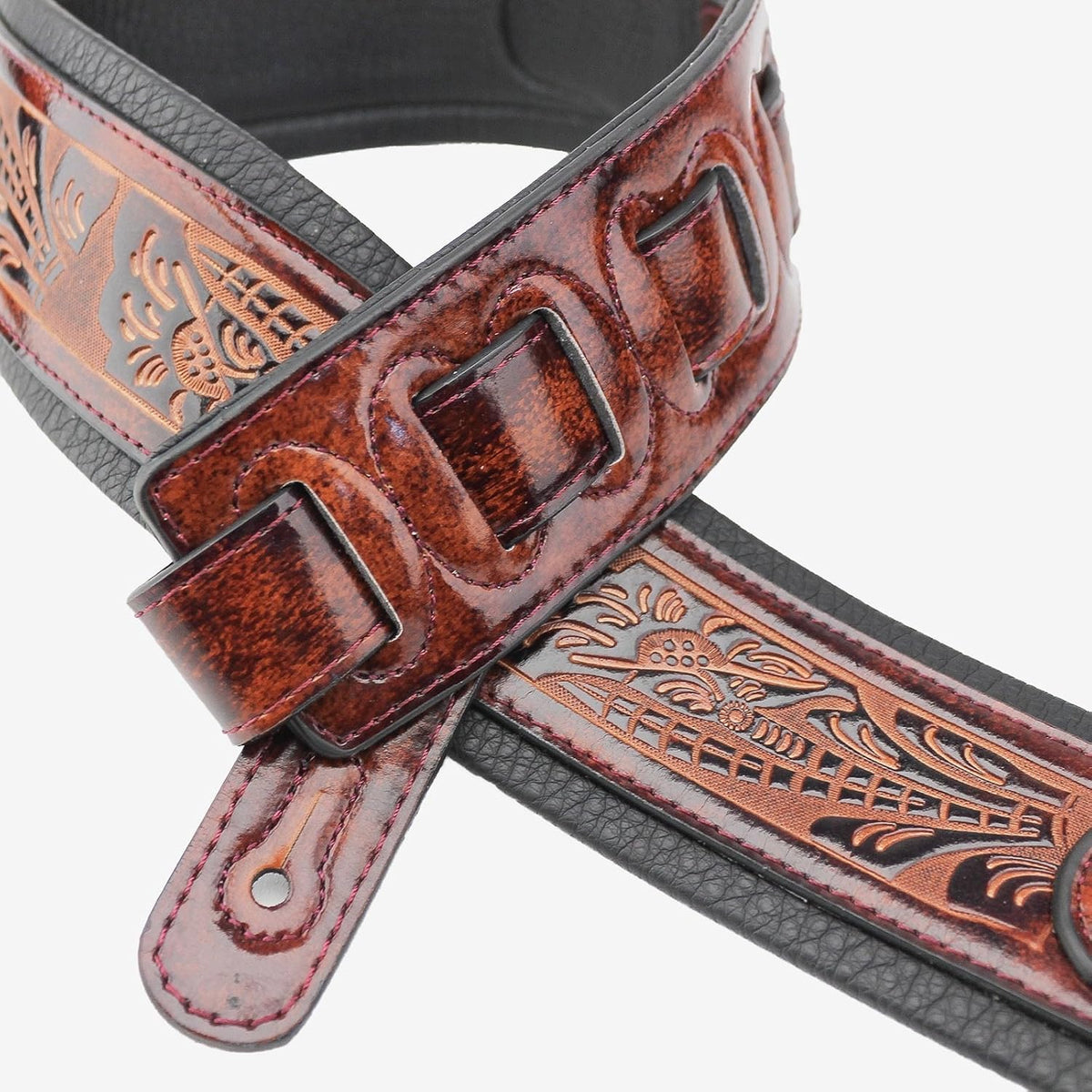 Double reinforced leather end caps for secure guitar strap attachment