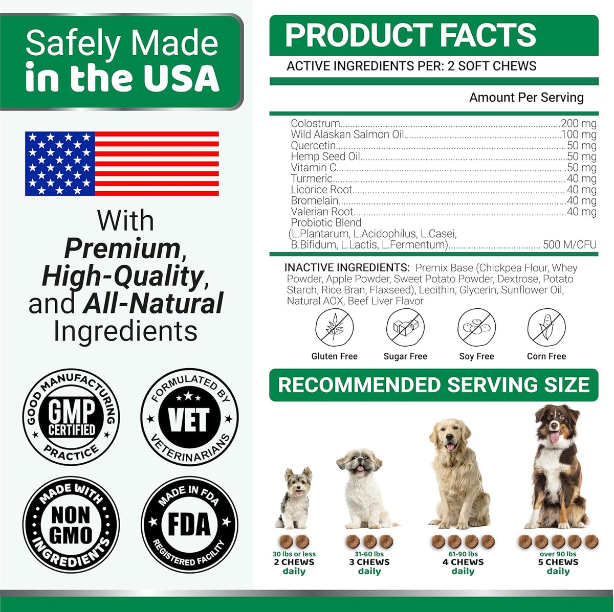 Authentic USA imported premium dog health supplement label information