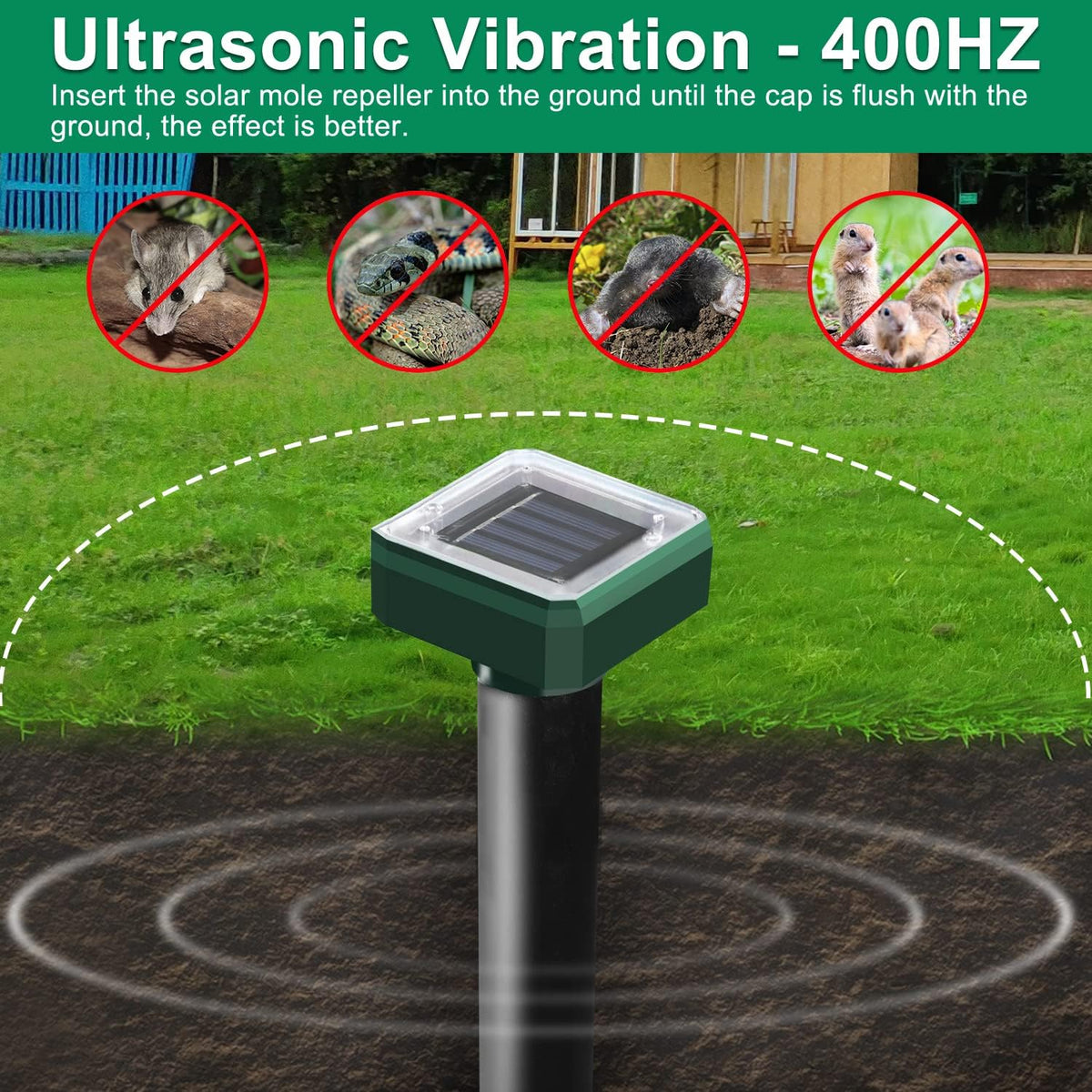 USKICH solar powered snake and gopher repellent unit close up