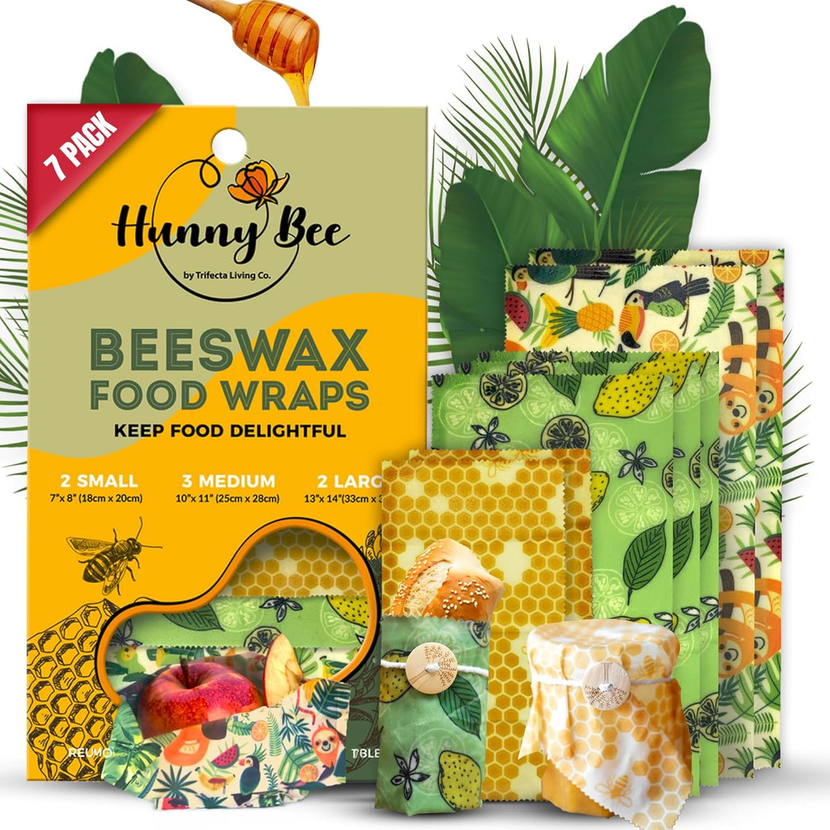 Trifecta Living Co. Versatile Beeswax Wraps set of 7 front view eco-friendly food storage