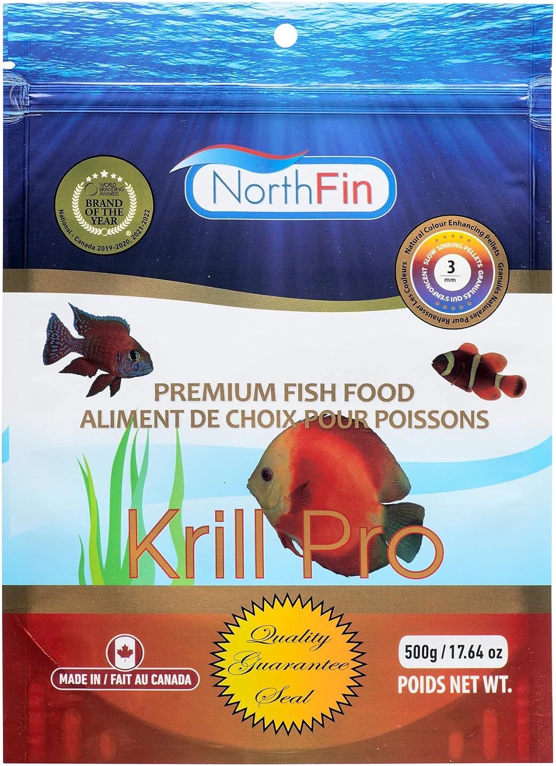Northfin Krill Pro Fish Food 500g container side profile