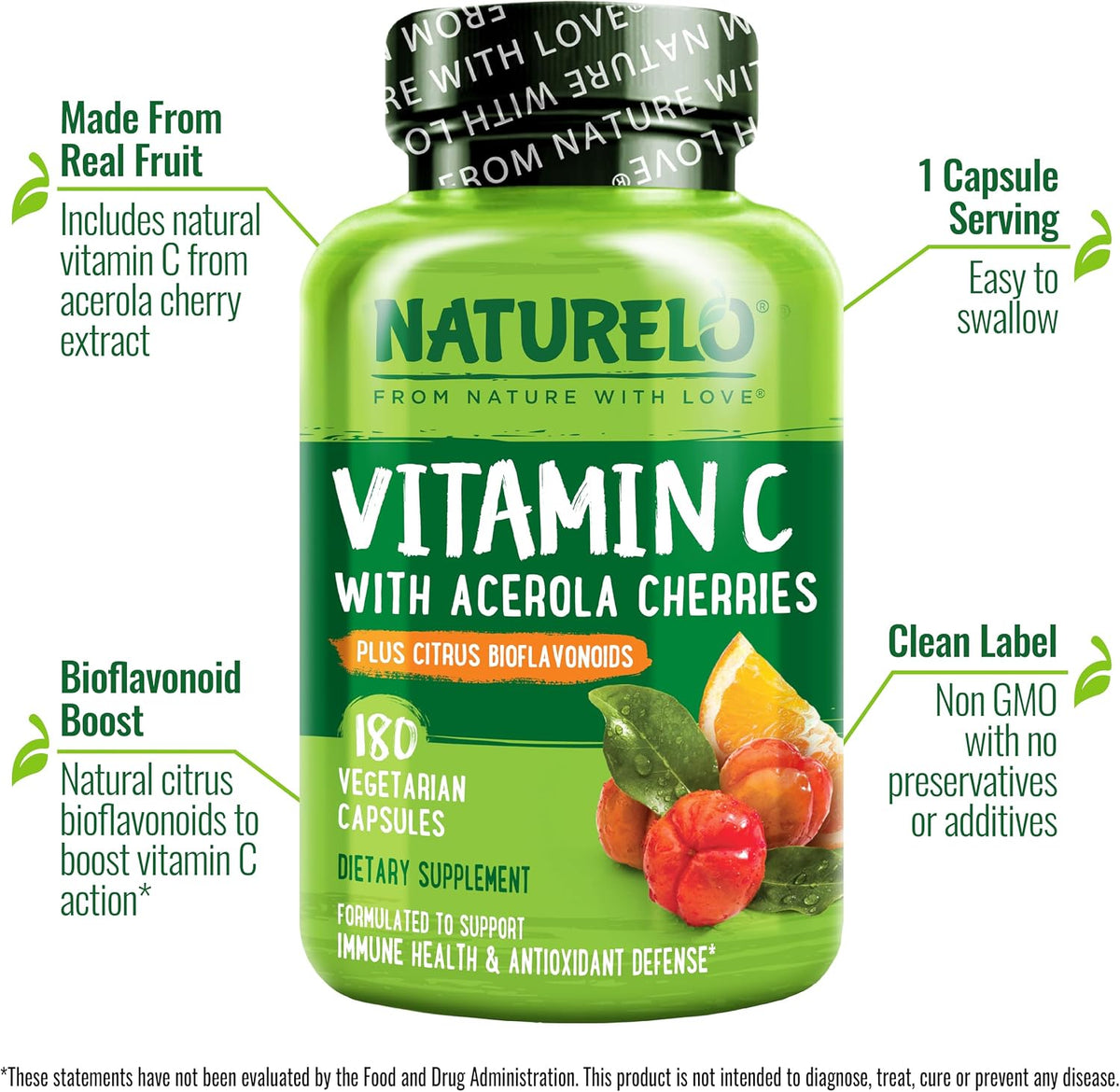 NATURELO vegan vitamin c bottle seal and cap detail