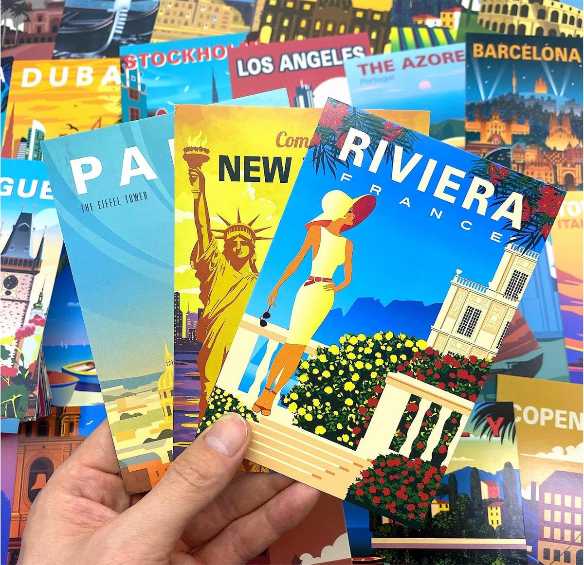 Retro travel postcards packaged in gift box