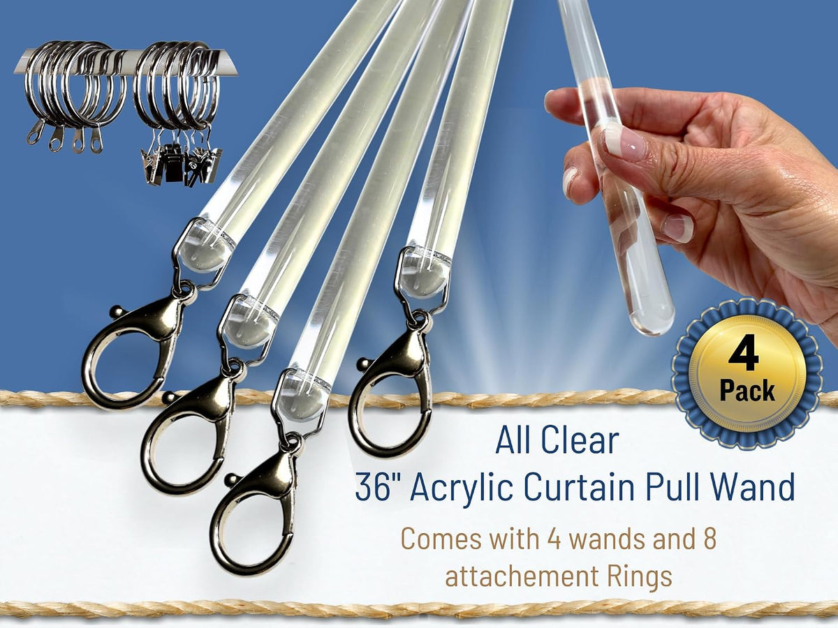 OooWow invisible curtain wand in use on window drapes