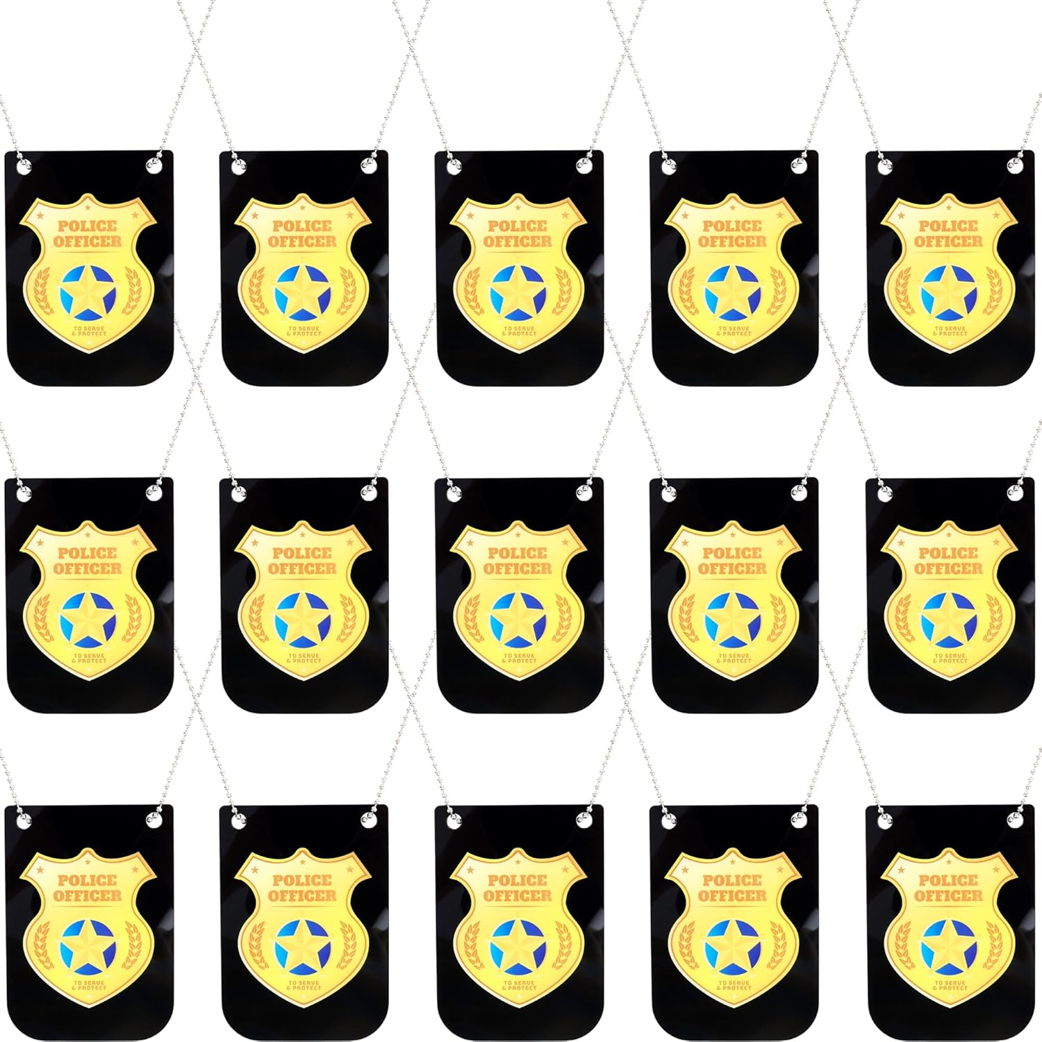 Flotory pretend play police badges gold detective shield necklace set front view